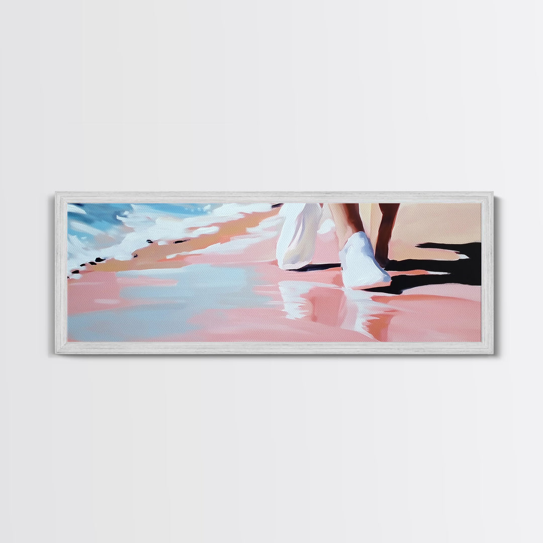 Beach Walk, Coastal Serenity, Minimalist Seaside Decor, Framed Canvas Print, Ocean Aesthetic, Relaxing Artwork, Living Room Wall Art