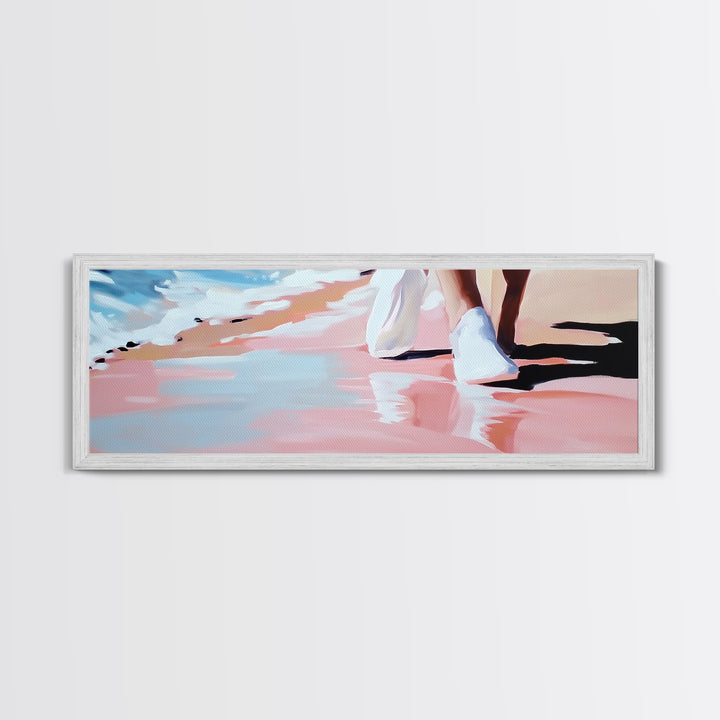 Beach Walk, Coastal Serenity, Minimalist Seaside Decor, Framed Canvas Print, Ocean Aesthetic, Relaxing Artwork, Living Room Wall Art