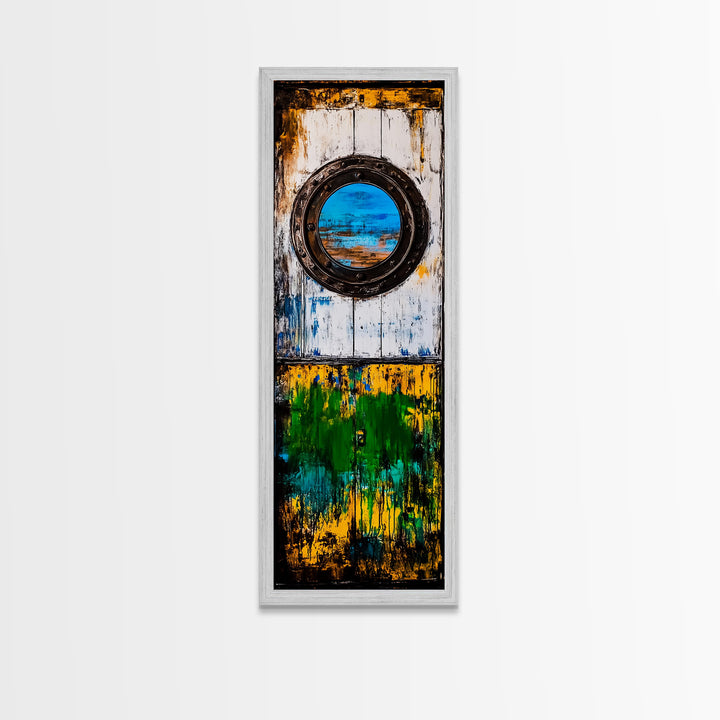 Nautical Window, Rustic Wood, Coastal Home, Canvas Print, Ocean View, Maritime Wall Art, Beach House Decor, Living Room Wall Art