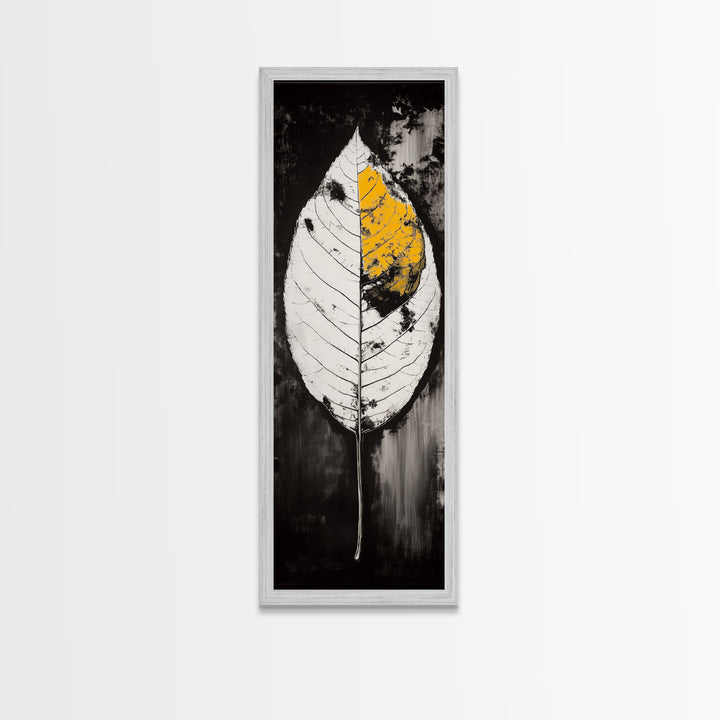 Autumn Leaf, Black and White, Minimalist, Framed Canvas Print, Modern Botanical Art, Monochrome Print, Fall Wall Decor, Cozy Home Art