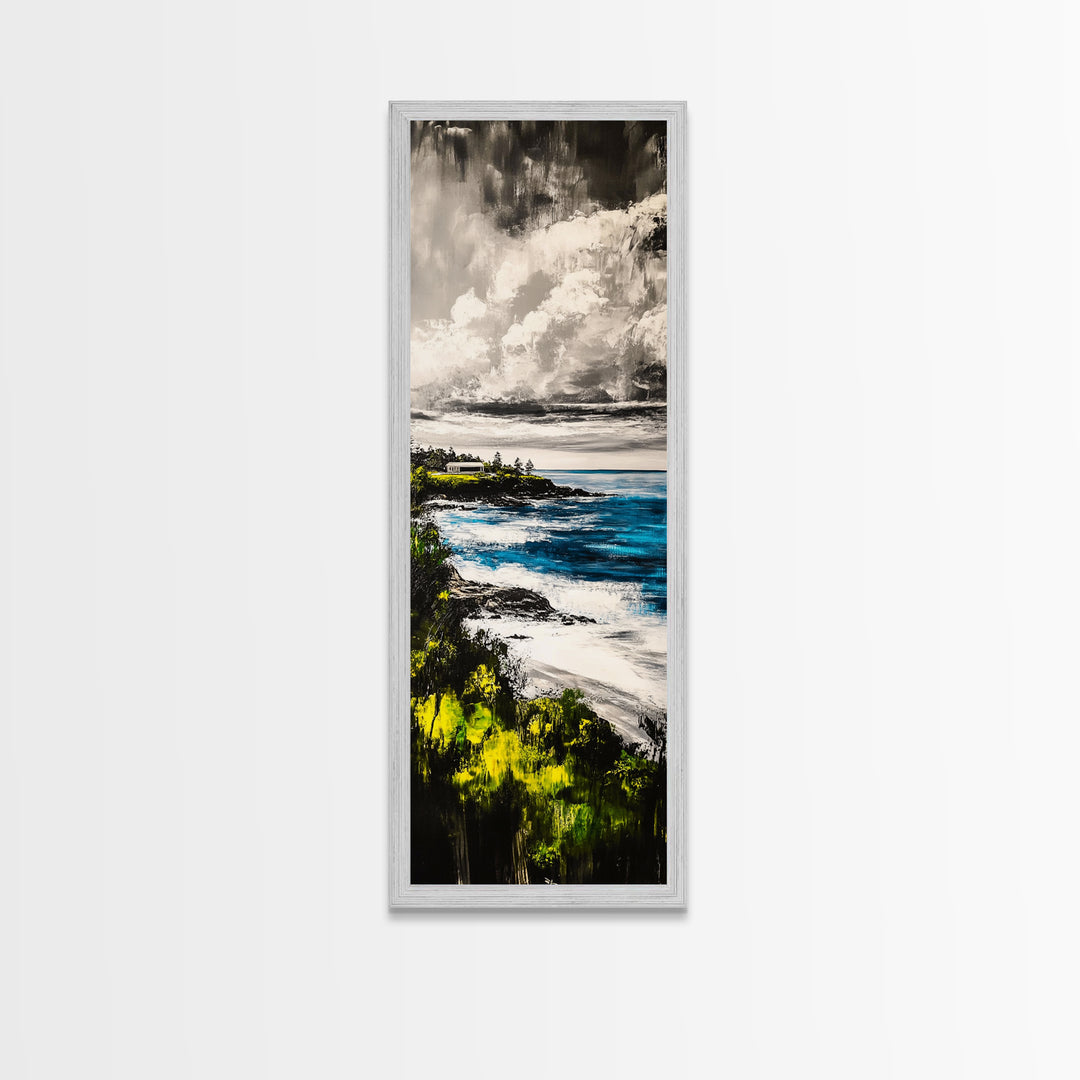 Ocean View, Coastal Home, Beach House Decor, Nautical Wall Art, Seaside Painting, Blue Landscape, Tranquil Seascape, Framed Canvas Print