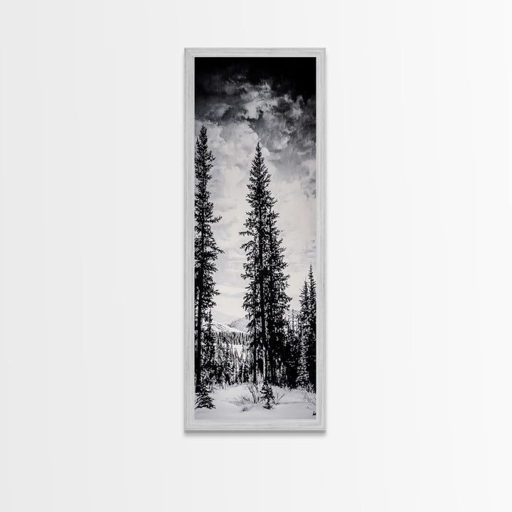 Black White Pine, Winter Forest, Nature Wall Art, Christmas Decor, Modern Minimalist, Monochrome Print, Framed Canvas Print