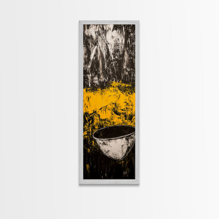 Abstract Yellow, Bold Modern Art, Textured Expressionist, High Contrast Decor, Contemporary Wall Accent, Framed Canvas Print