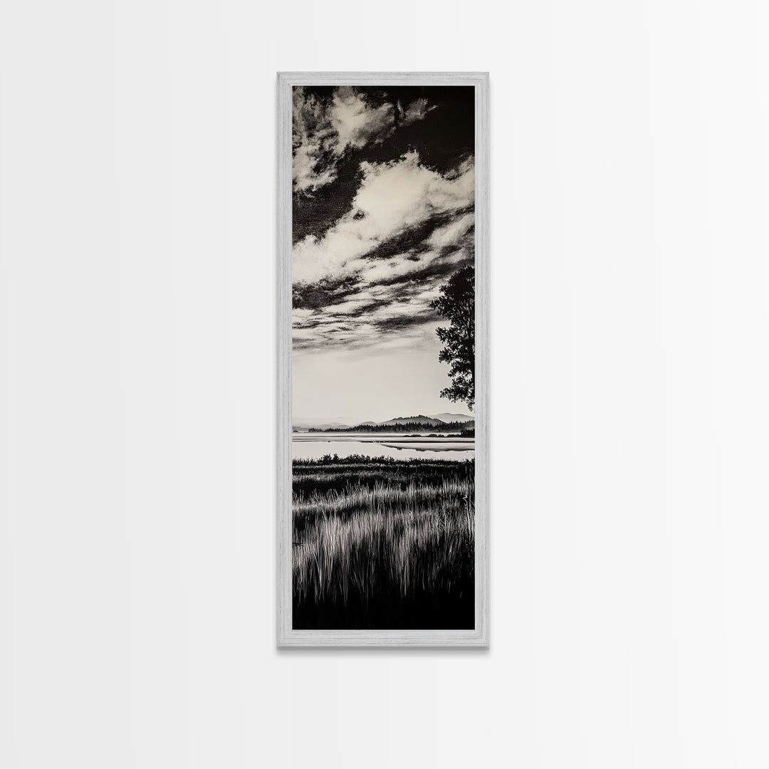 Black White, Misty Marsh, Monochrome Landscape, Minimalist Wall Art, Canvas Print, Modern Home Decor, Living Room Art, Nature Scene