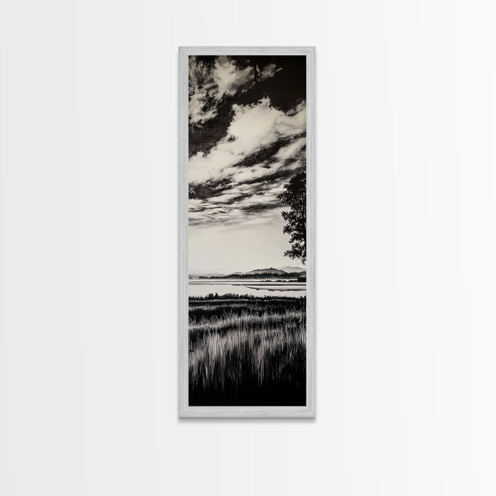 Black White, Misty Marsh, Monochrome Landscape, Minimalist Wall Art, Canvas Print, Modern Home Decor, Living Room Art, Nature Scene