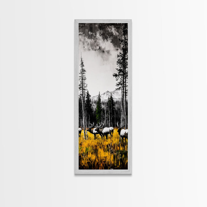 Autumn Elk, Wildlife Painting, Rustic Lodge Decor, Mountain Scene Art, Framed Canvas Print, Cabin Wall Art, Fall Art, Western Decor