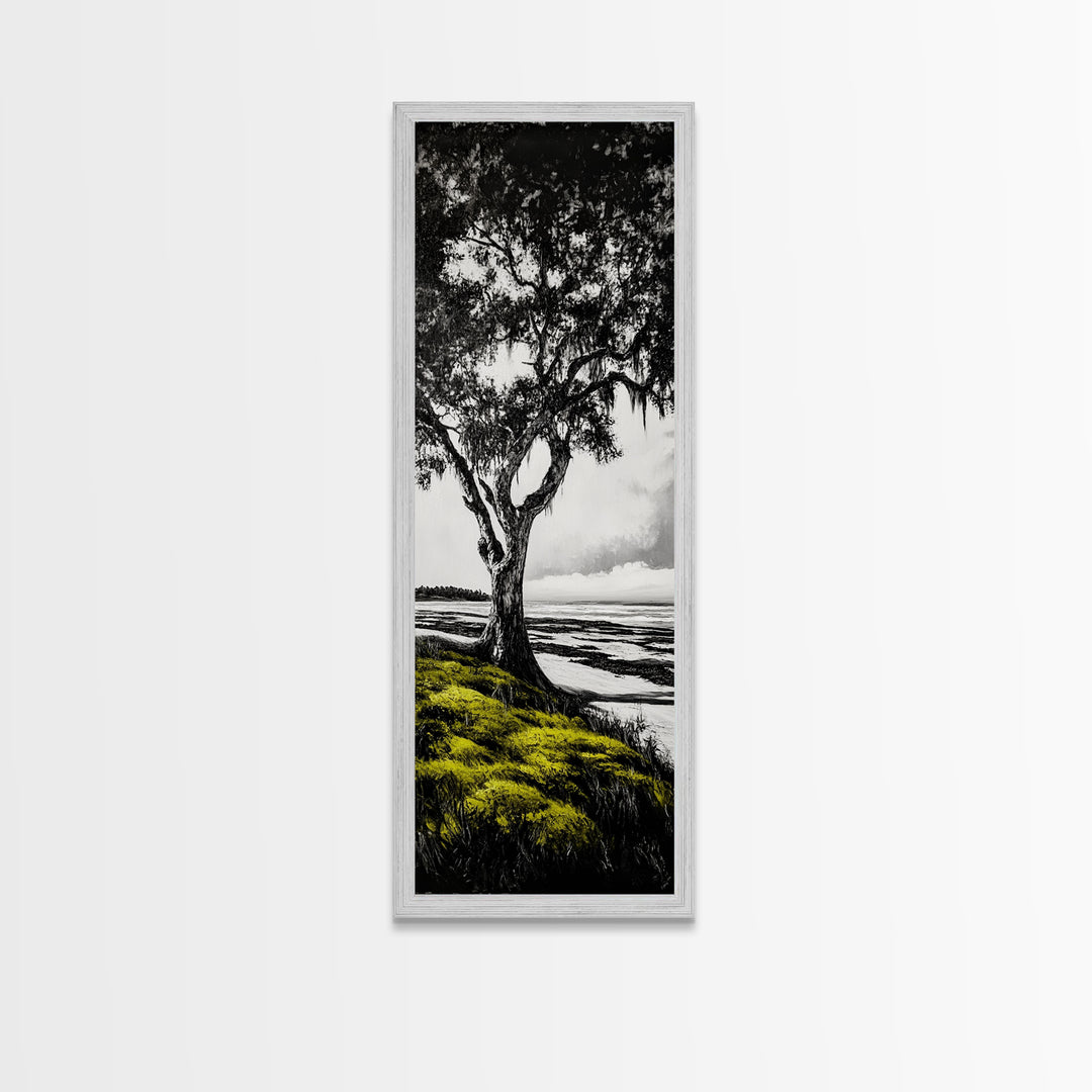 Oak Tree, Marshland Art, Canvas Print, Black and White Tree Art, Nature Wall Decor, Rustic Home Decor, Farmhouse Art, Living Room Wall Art