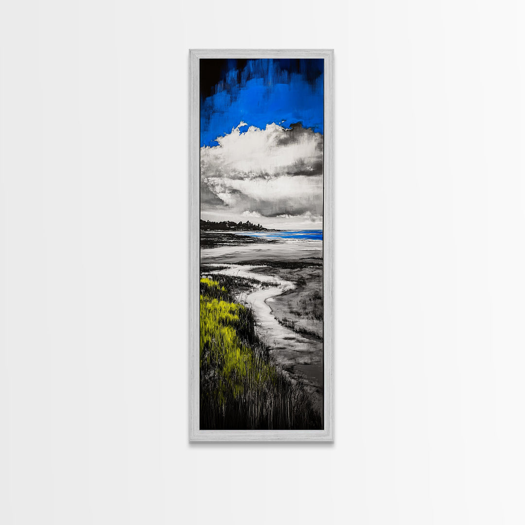 Coastal Marsh, Blue Sky, Canvas Print, Beach House Art, Minimalist Seascape, Ocean Decor, Nature Inspired Artwork, Living Room Art