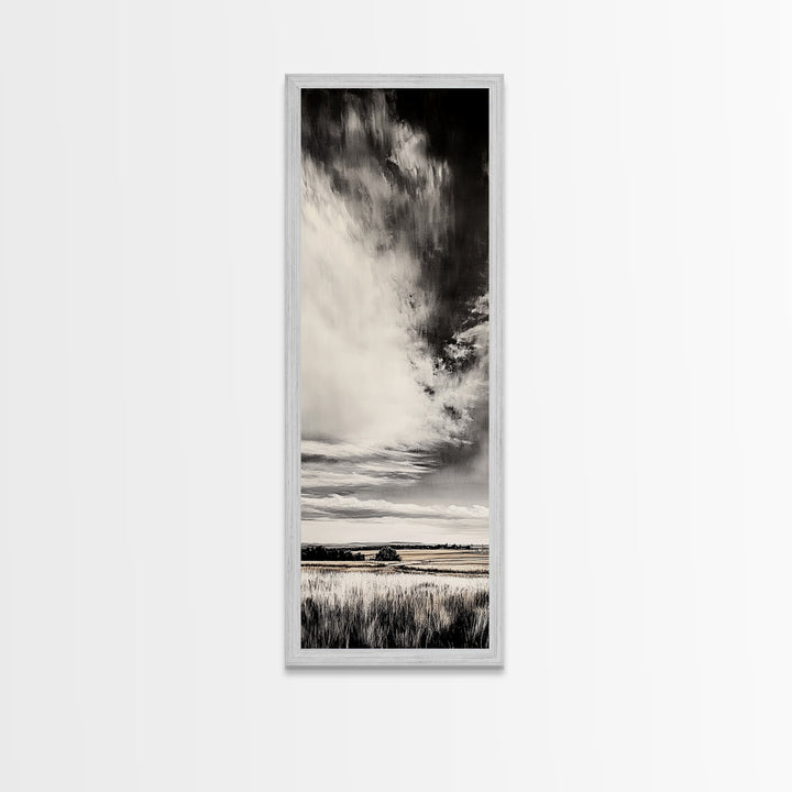 Dramatic Black and White Sky, Stormy Landscape Art, Nature Wall Decor, Rustic Farmhouse Artwork, Living Room Decor, Canvas Print