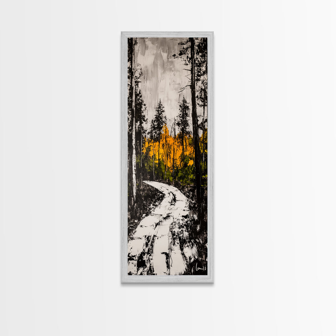 Autumn Forest Path, Fall Landscape Art, Woodland Painting, Nature Wall Art, Rustic Decor, Modern Wall Print, Framed Canvas Print