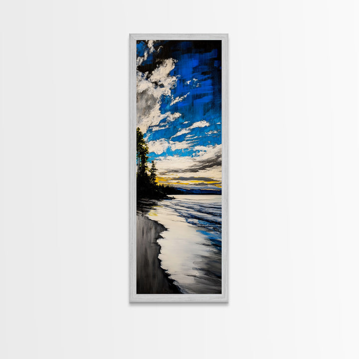 Ocean Sunset View, Coastal Landscape Painting, Blue Sky Wall Art, Beach House Decor, Minimalist Seascape Print, Canvas Print
