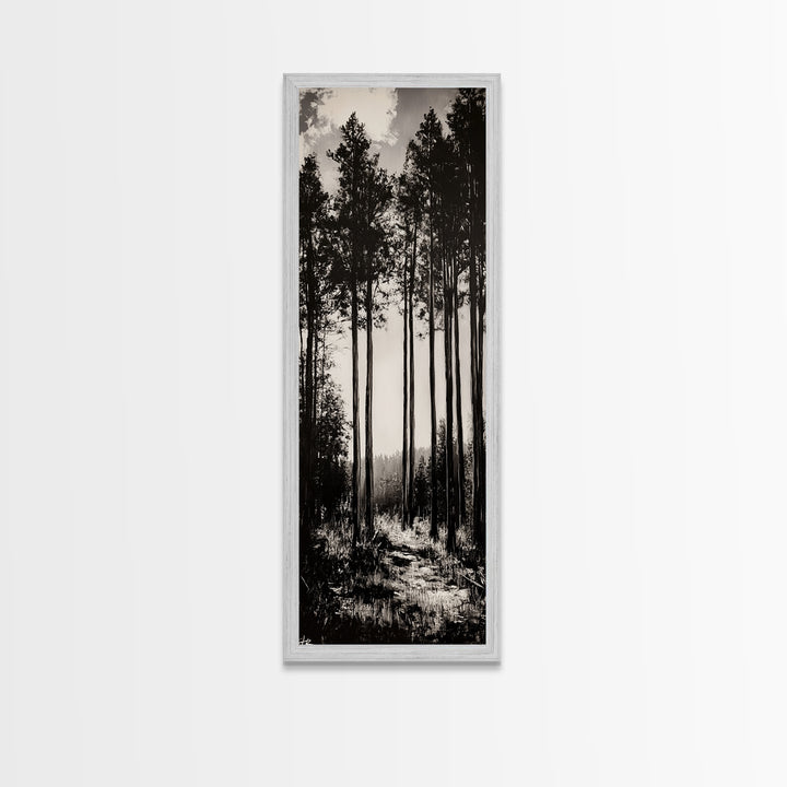 Black White Forest, Minimalist Wall Art, Monochrome Nature Print, Wooded Landscape, Moody Tree Art, Modern Home, Framed Canvas Print