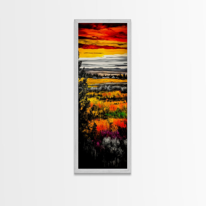 Autumn Fields, Sunset Painting, Warm Colors, Rustic Decor, Framed Canvas Print, Farmhouse Wall Art, Nature Inspired, Cozy Home Art