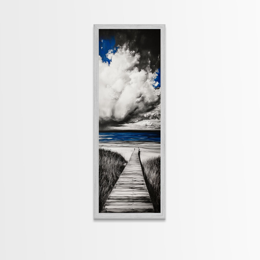 Boardwalk Beach Art, Ocean Landscape Painting, Seaside Home Decor, Modern Coastal Design, Nautical Wall Print, Canvas Print