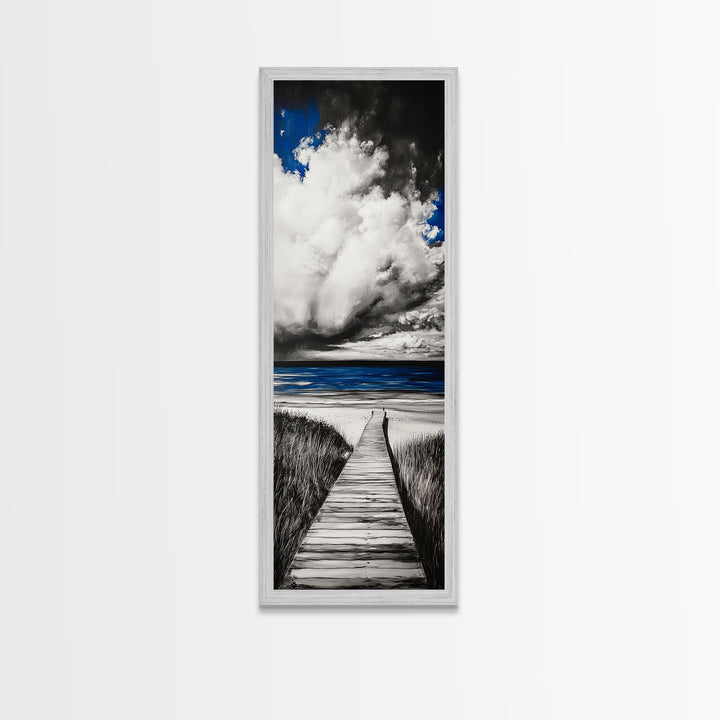 Boardwalk Beach Art, Ocean Landscape Painting, Seaside Home Decor, Modern Coastal Design, Nautical Wall Print, Canvas Print