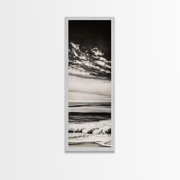 Ocean Horizon, Black and White, Cloudy Sky, Canvas Print, Coastal Wall Art, Minimalist Seascape, Modern Living Room Decor, Nautical Art