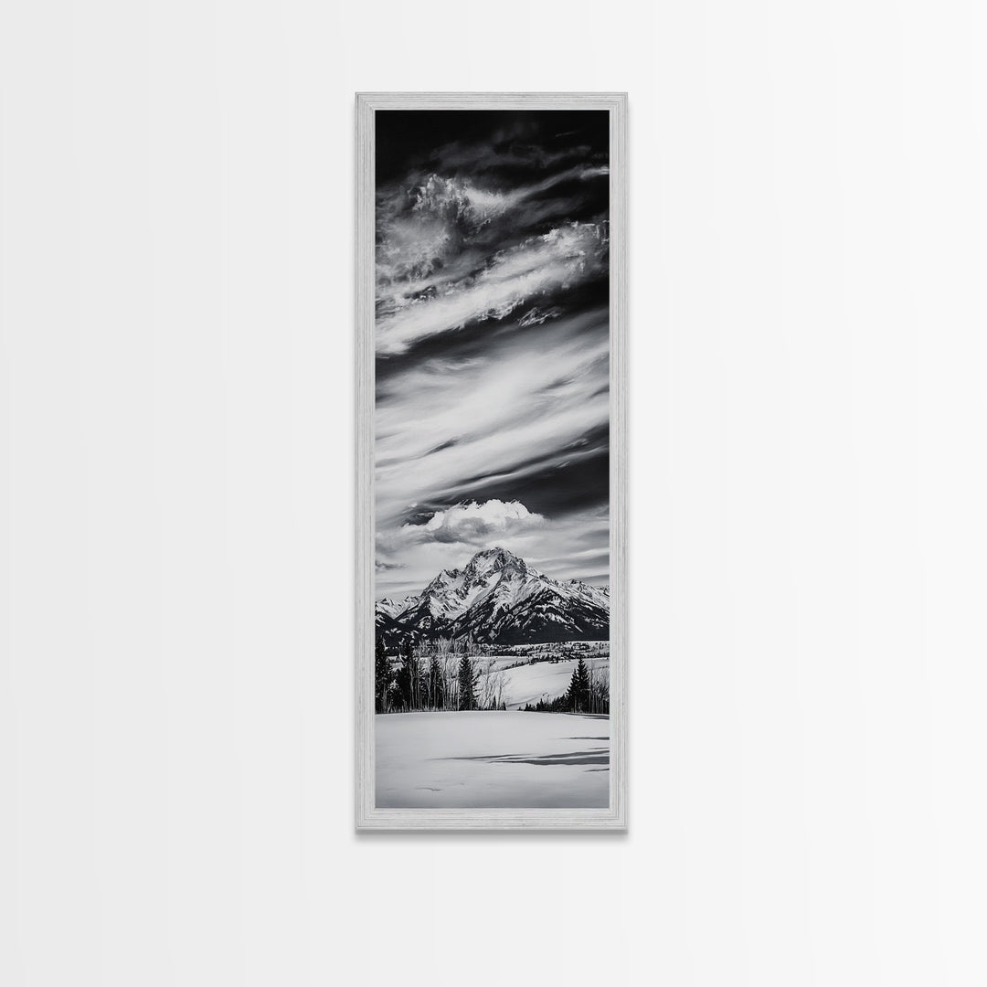 Majestic, Mountain, Black and White, Framed Canvas Print, Sky Photography, Minimalist Wall Art, Home Office Decor, Living Room Artwork