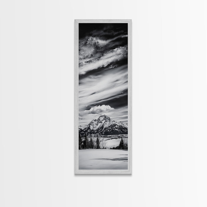 Majestic, Mountain, Black and White, Framed Canvas Print, Sky Photography, Minimalist Wall Art, Home Office Decor, Living Room Artwork