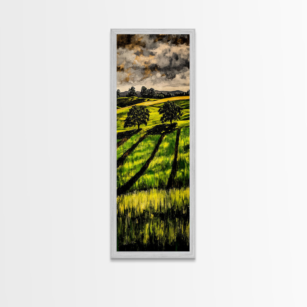 Rolling Fields, Nature Painting, Green Landscape, Framed Canvas Print, Country Wall Art, Rustic Decor, Cozy Living Room Artwork