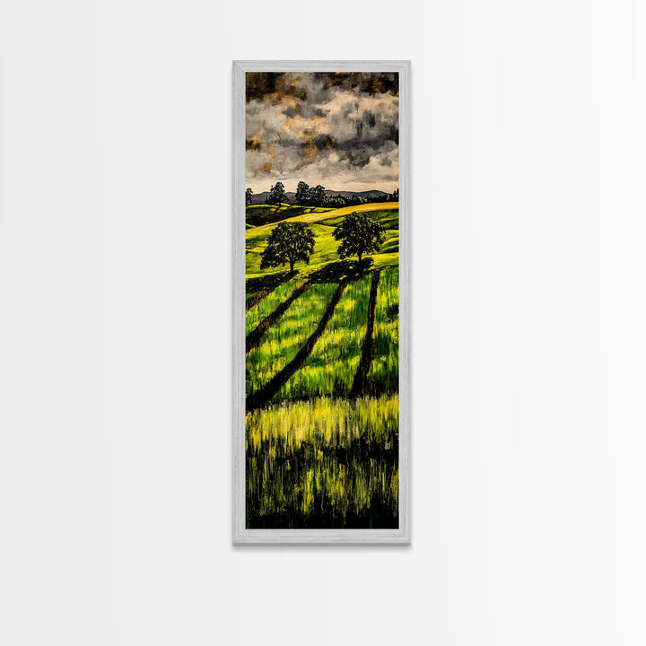 Rolling Fields, Nature Painting, Green Landscape, Framed Canvas Print, Country Wall Art, Rustic Decor, Cozy Living Room Artwork