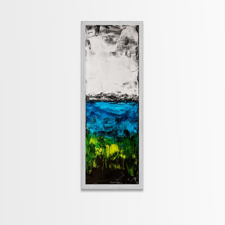 Serene Waters, Minimalist Landscape, Black and White Painting, Framed Canvas Print, Modern Wall Art, Tranquil Home Decor, Living Room Art