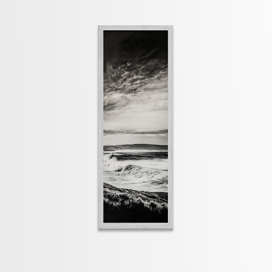 Coastal Waves, Black and White, Ocean Photography, Surf Art, Framed Canvas Print, Minimalist Decor, Beach House Wall Art