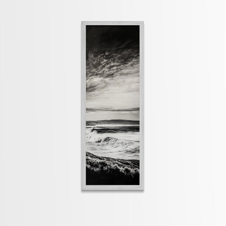 Coastal Waves, Black and White, Ocean Photography, Surf Art, Framed Canvas Print, Minimalist Decor, Beach House Wall Art
