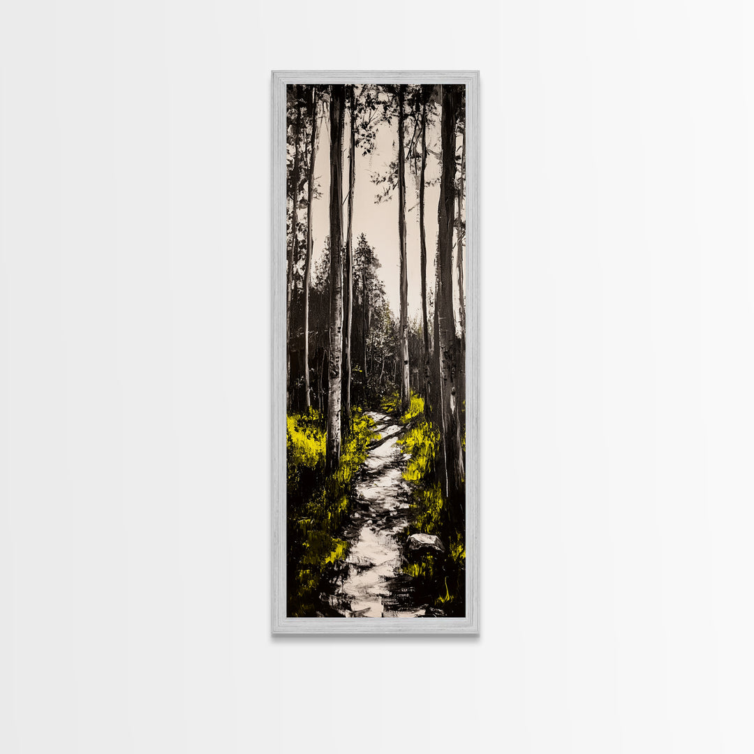 Forest Pathway, Black and White Nature Art, Autumn Trees Painting, Woodland Scene, Rustic Landscape, Living Room Wall Art, Canvas Print