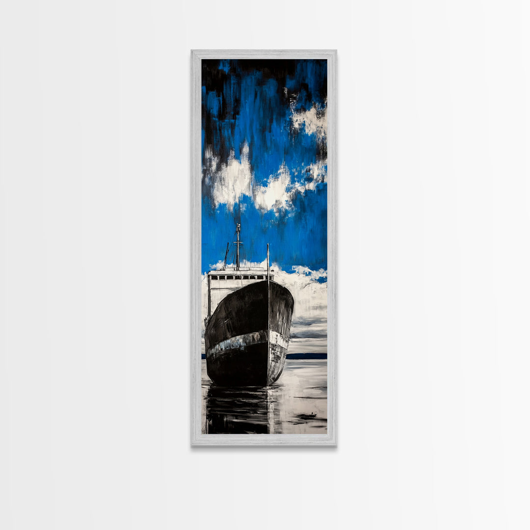 Abandoned Ship, Nautical Artwork, Abstract Seascape, Canvas Print, Coastal Wall Art, Blue Black Art, Living Room Decor, Ocean Painting