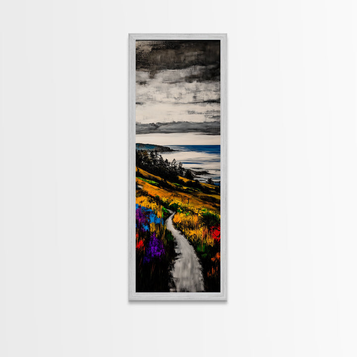 Coastal Path, Nature Landscape, Seaside Art, Framed Canvas Print, Ocean View Painting, Beach Wall Art, Blue Wall Art, Living Room Decor