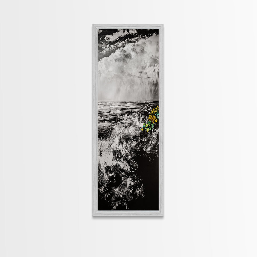 Ocean Storm, Dramatic Seascape, Black and White Art, Framed Canvas Print, Coastal Wall Decor, Moody Art, Unique Gift
