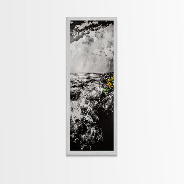 Ocean Storm, Dramatic Seascape, Black and White Art, Framed Canvas Print, Coastal Wall Decor, Moody Art, Unique Gift