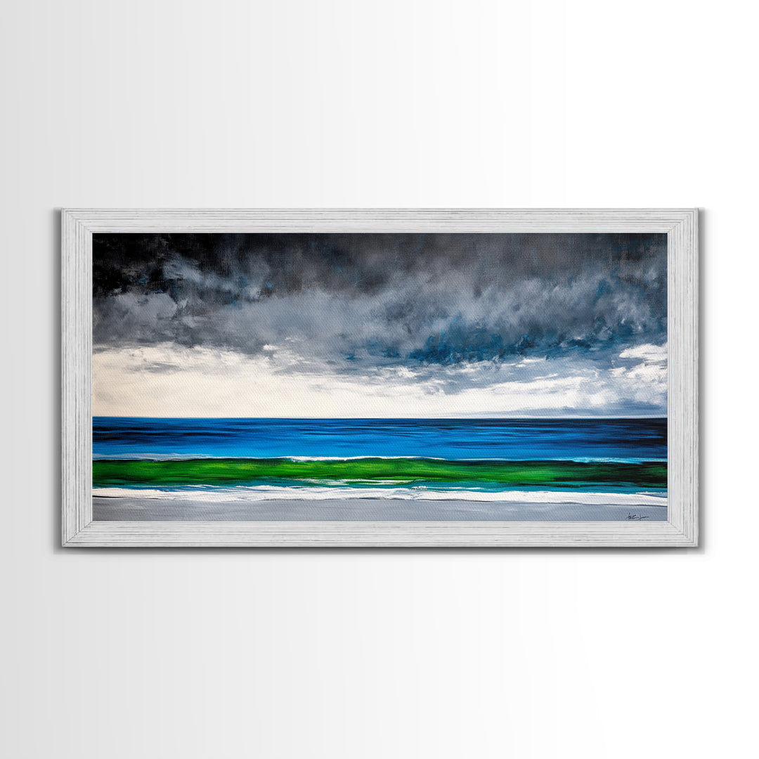 Ocean Horizon, Serene Seascape, Deep Blue, Coastal Wall Art, Minimalist Nature, Framed Canvas Print, Office Decor, Modern Beach Painting