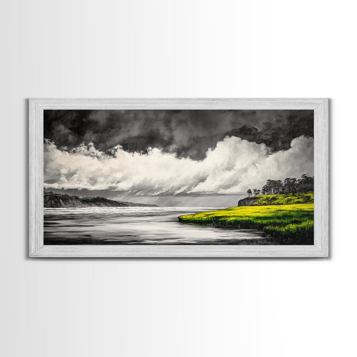 Coastal Storm, Black and White, Dramatic Seascape, Framed Canvas Print, Modern Coastal Art, Minimalist Ocean Wall Art, Large Wall Decor