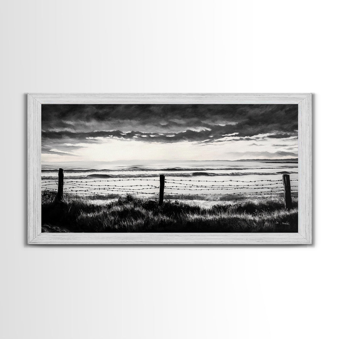 Dark Ocean, Stormy Sky, Coastal Landscape, Black and White Art, Moody Seascape, Living Room Wall Art, Nautical Decor, Framed Canvas Print