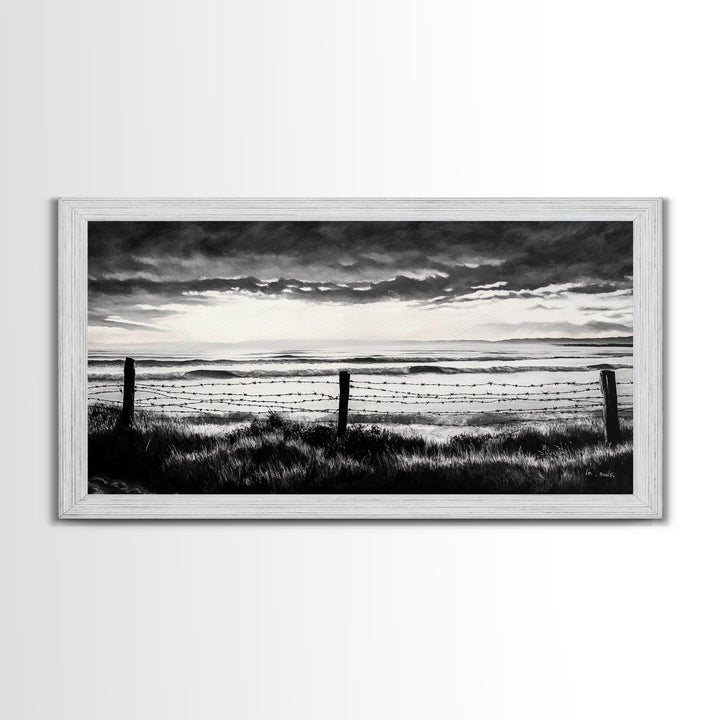 Dark Ocean, Stormy Sky, Coastal Landscape, Black and White Art, Moody Seascape, Living Room Wall Art, Nautical Decor, Framed Canvas Print