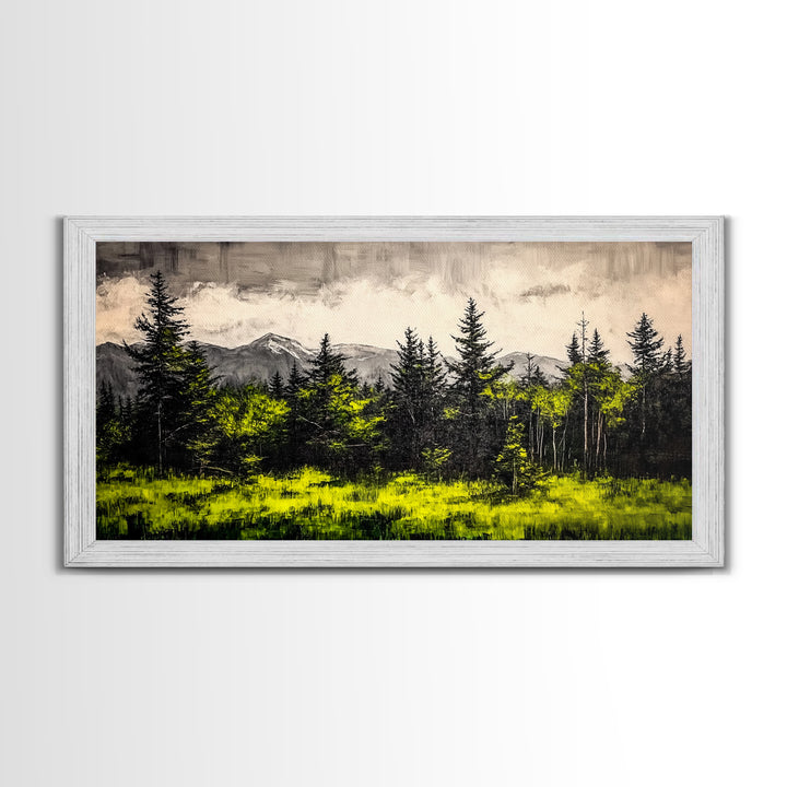 Green Forest, Mountain Landscape, Misty Trees, Framed Canvas Print, Nature Wall Art, Cabin Decor, Moody Landscape, Large Home Wall Art