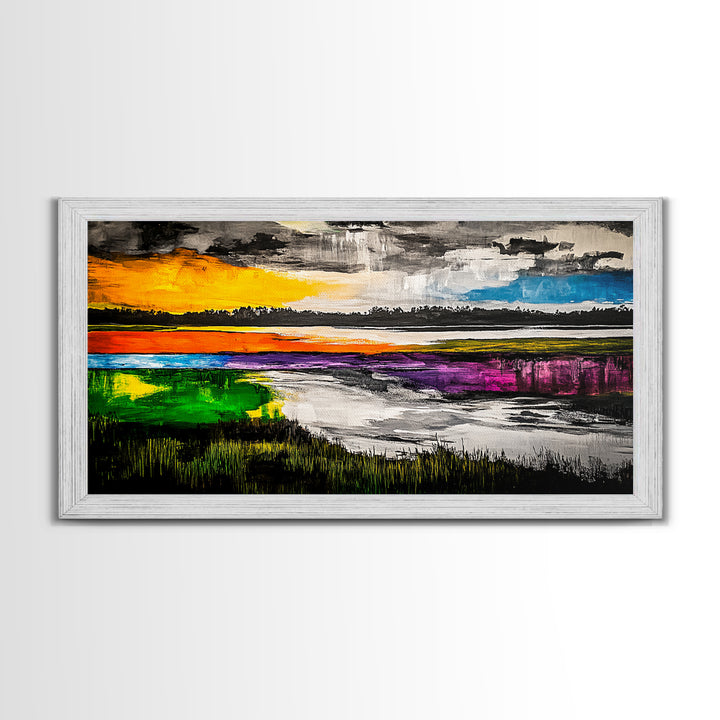 Vibrant Abstract, Modern Painting, Colorful Landscape, Framed Canvas Print, Living Room Wall Art, Bold Statement Piece, Home Decor
