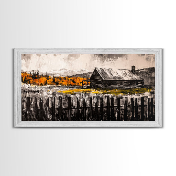 Rustic Cabin, Fall Foliage, Country Home Art, Canvas Print, Autumn Wall Decor, Farmhouse Wall Art, Cozy Living Room Art