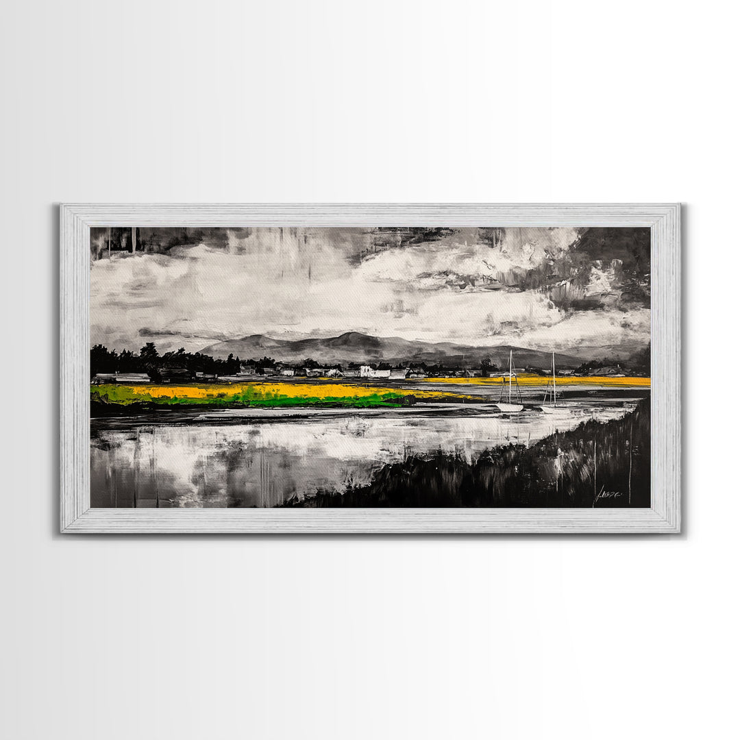 Countryside, Yellow, Landscape, Reflection, Canvas Print, Farmhouse Decor, Rustic Wall Art, Nature Art, Living Room Art, Neutral Home Decor