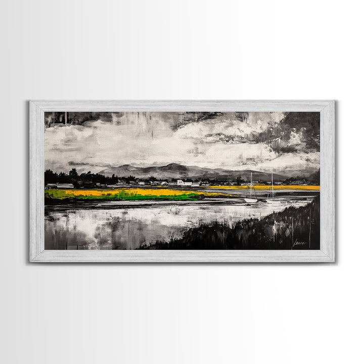 Countryside, Yellow, Landscape, Reflection, Canvas Print, Farmhouse Decor, Rustic Wall Art, Nature Art, Living Room Art, Neutral Home Decor