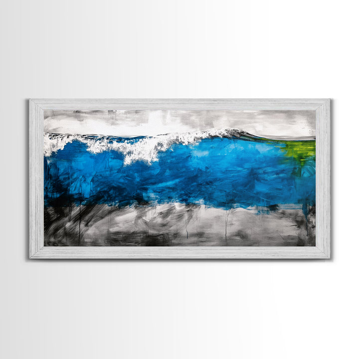 Abstract Ocean, Blue Wave, Coastal Art, Nautical Decor, Living Room Wall Art, Contemporary Seascape, Beach Theme, Framed Canvas Print
