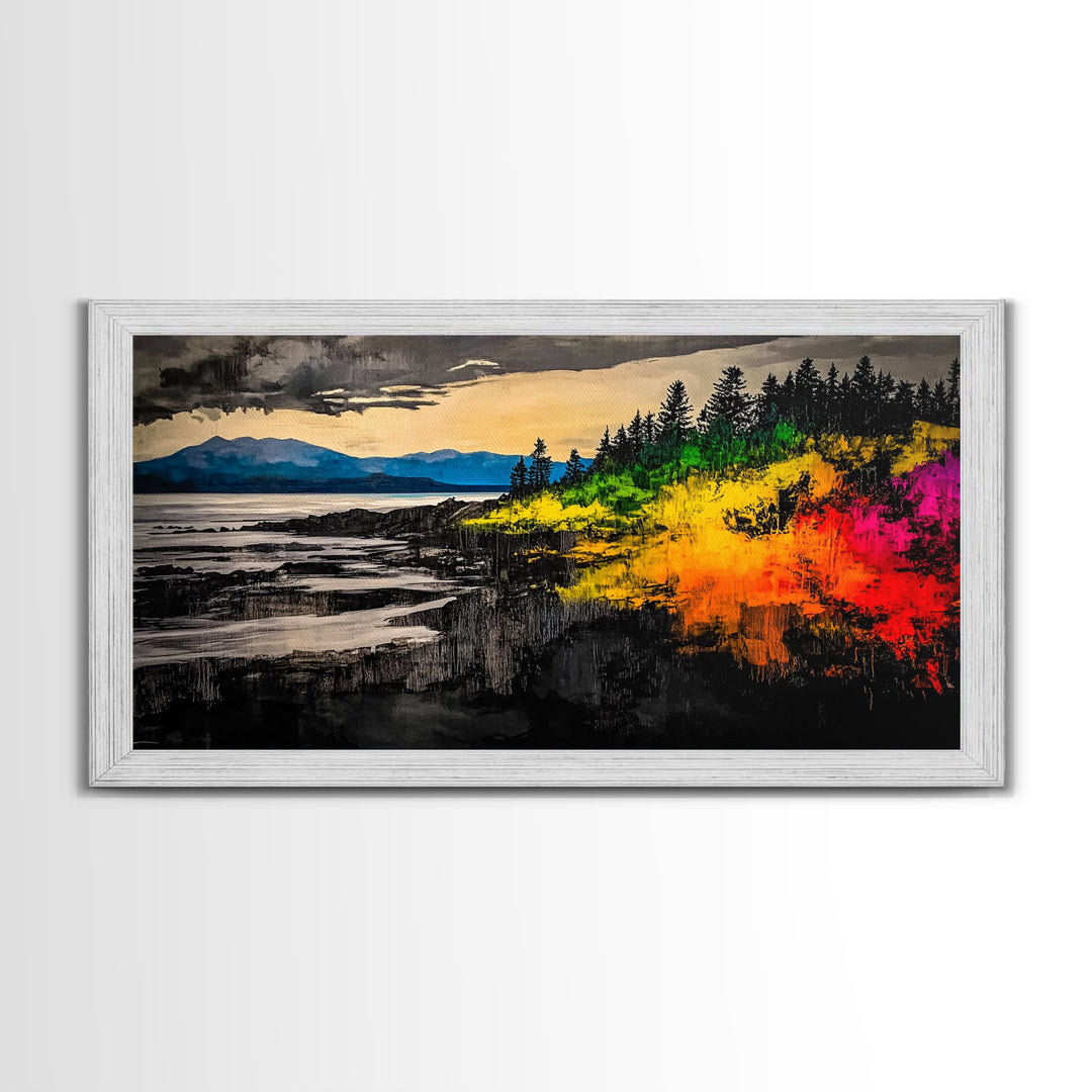 Coastal Sunset, Vibrant Ocean Art, Framed Canvas Print, Modern Landscape Painting, Beach Wall Art, Large Wall Decor, Living Room Art