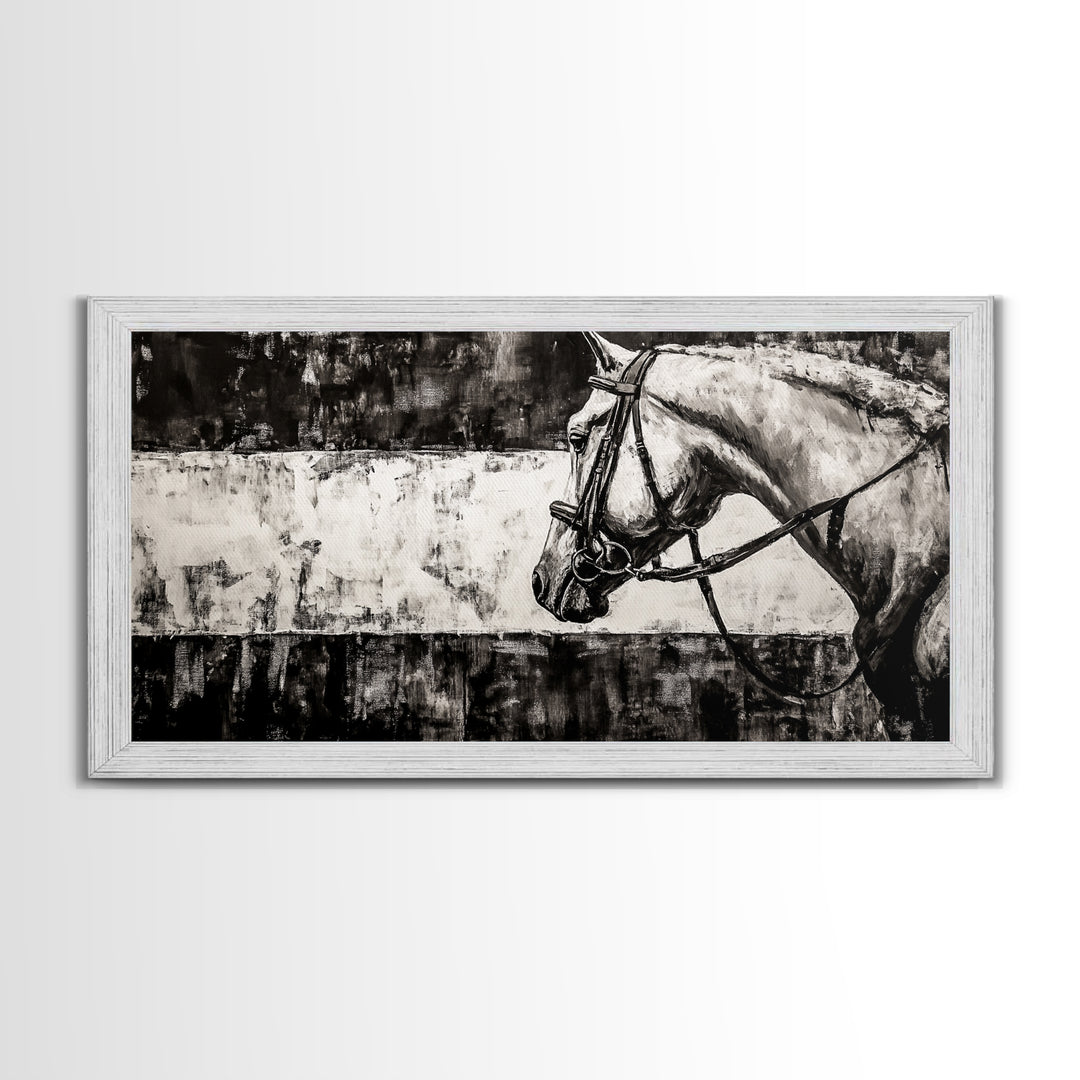 Monochrome Horse, Equestrian Wall Art, Canvas Print, Rustic Black and White Painting, Farmhouse Wall Decor, Western Wall Art