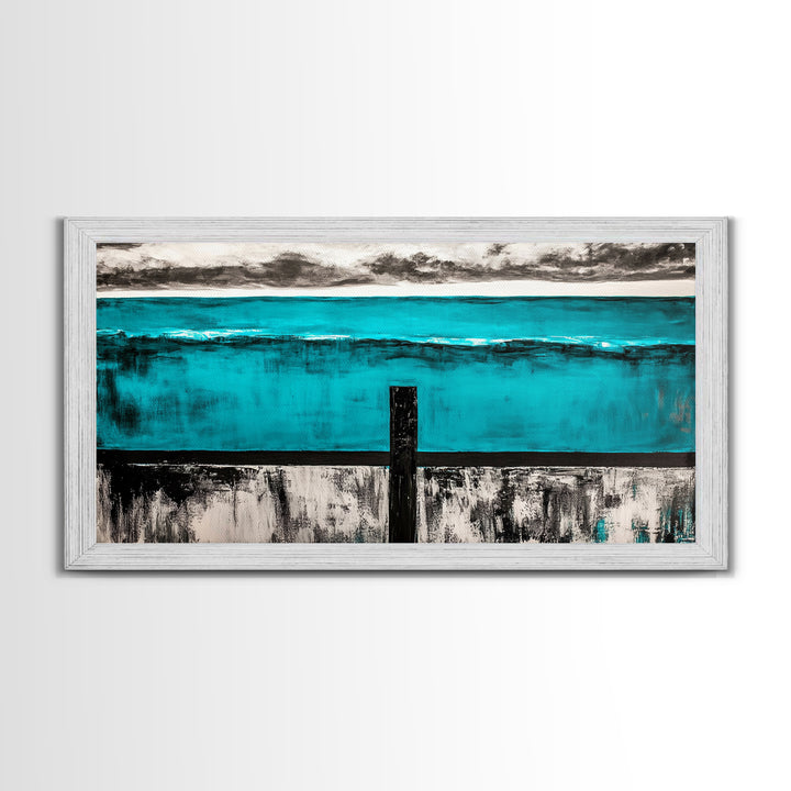 Geometric Waves, Abstract Ocean Art, Canvas Print, Contemporary Minimalist Painting, Blue Wall Decor, Large Modern Art