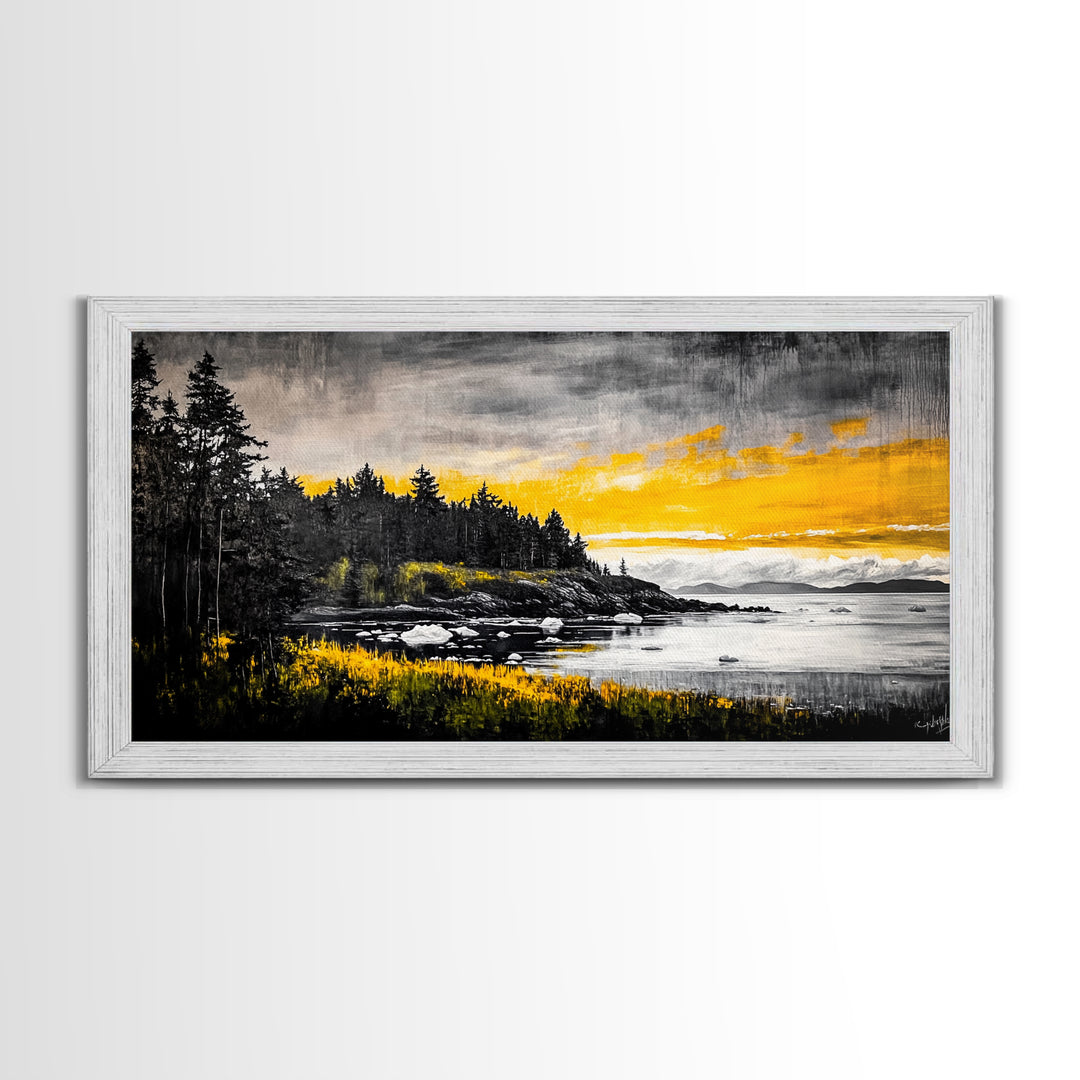 Coastal Landscape Print, Golden Sky Canvas Print, Dramatic Sunset Painting, Nature Wall Art, Living Room Artwork, Framed Canvas Print