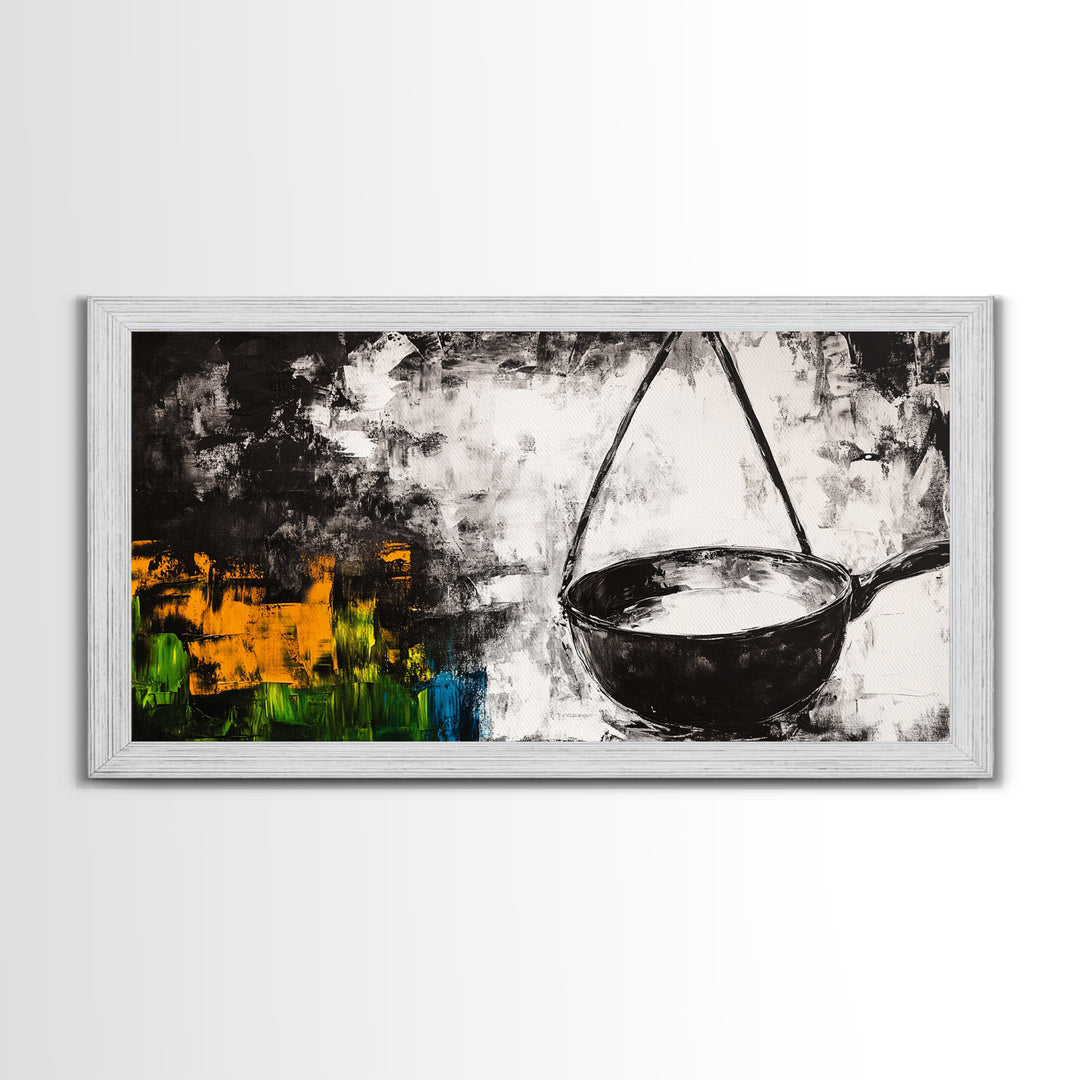 Abstract Kitchen Art, Black and White Canvas Print, Minimalist Artwork, Rustic Wall Decor, Unique Home Aesthetic, Framed Canvas Print