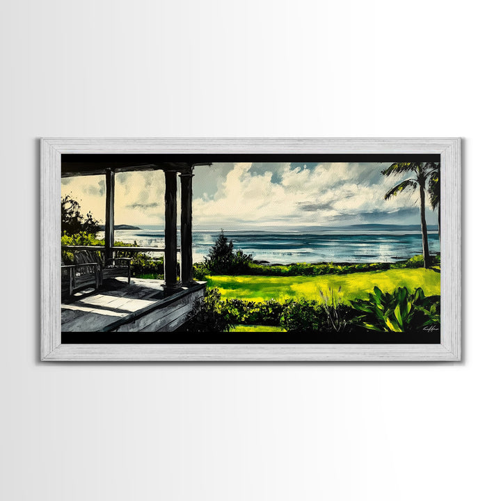 Tropical Beach View, Ocean Canvas Print, Relaxing Coastal Painting, Serene Landscape Wall Art, Living Room Decor, Framed Canvas Print
