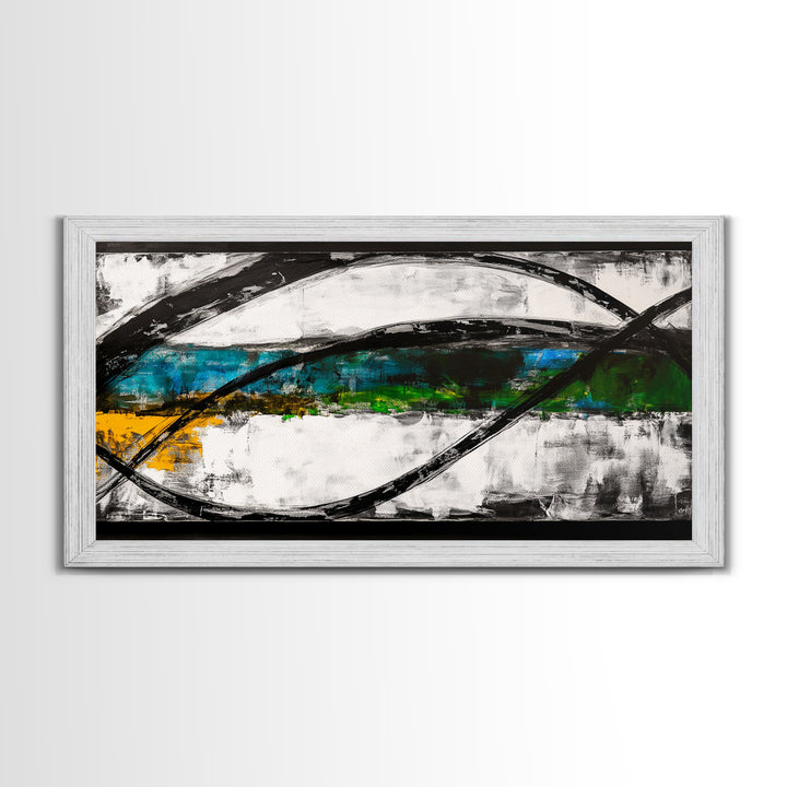 Abstract Ocean Waves, Energy, Framed Canvas Print, Modern Living Room Art, Coastal Decor, Blue Green Wall Art, Contemporary Art