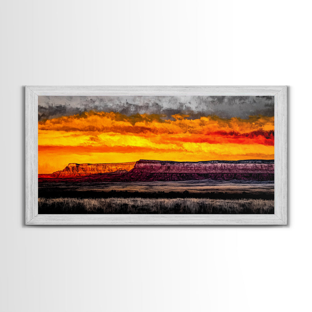 Desert, Sunset, Southwest, Framed Canvas Print, Bold Canyon Painting, Warm Earth Tones Wall Art, Western Home Decor, Scenic Landscape